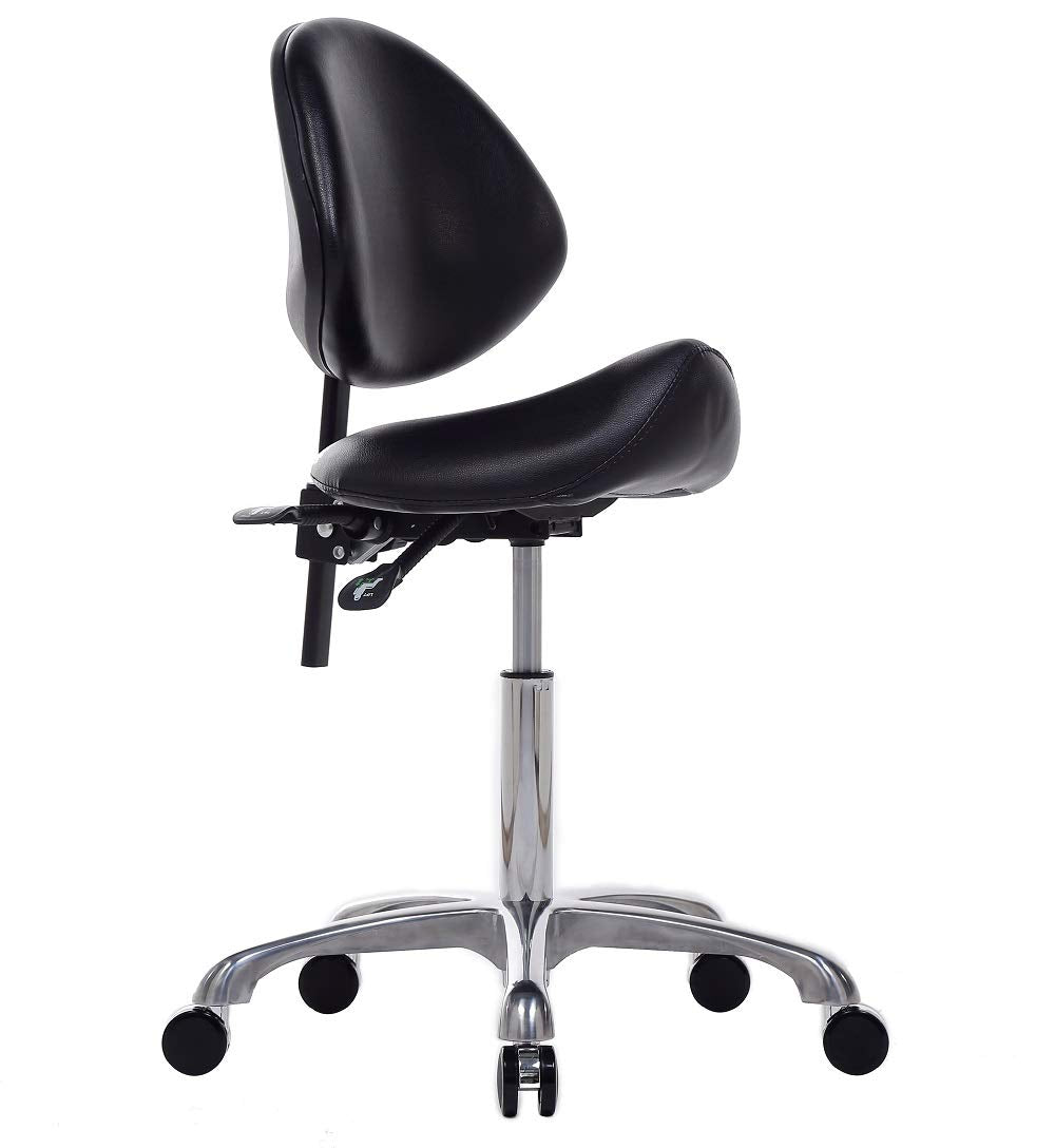FRNIAMC Sillín hidráulico ajustable y resistente (350 libras), silla de taburete para salón de belleza, masaje clínica dental oficina (con respaldo, negro)