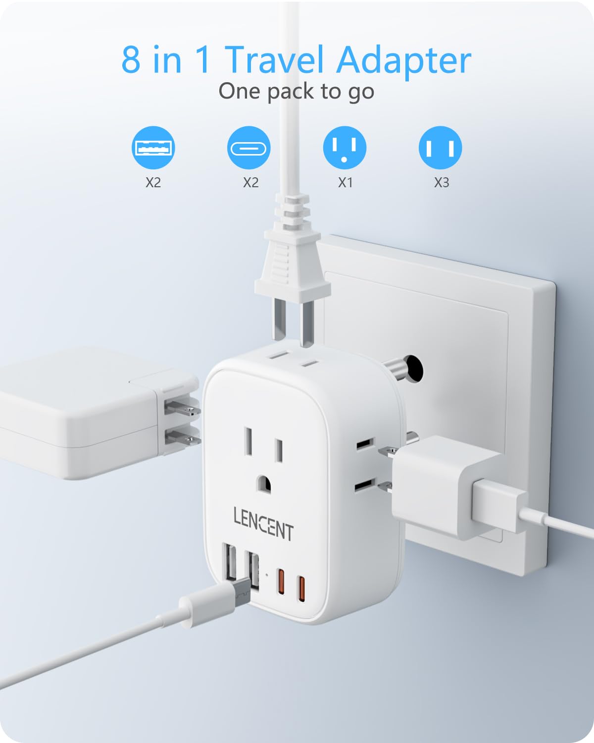 Adaptador de Corriente LENCENT Blanco con 4 Tomas CA