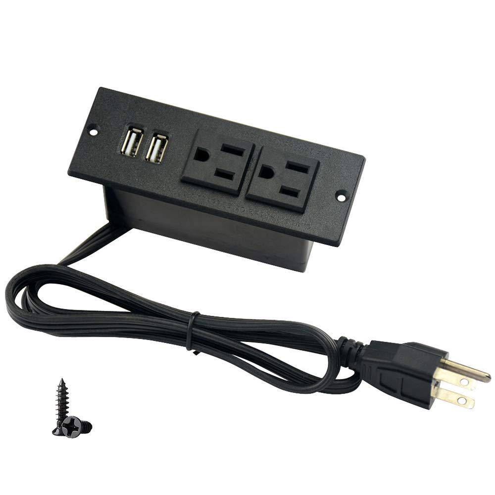 4 LEAF Regleta Empotrada con USB Tira de Alimentación Multicontacto Enchufe 2 Tomas 2 USB Cable Extensión 2 Metros Montaje para Mesa Sofá Gabinete Nightstand Nergo