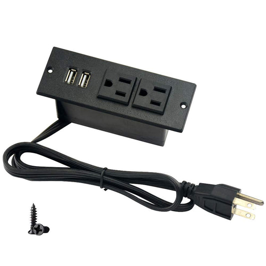 4 LEAF Regleta Empotrada con USB Tira de Alimentación Multicontacto Enchufe 2 Tomas 2 USB Cable Extensión 2 Metros Montaje para Mesa Sofá Gabinete Nightstand Nergo