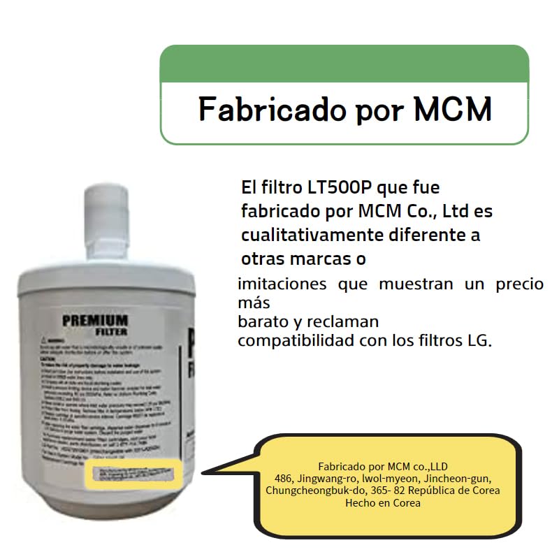 Filtro de Agua para Refrigerador MCM Premium Reemplazo LT500P Certificado NSF42 2 Piezas