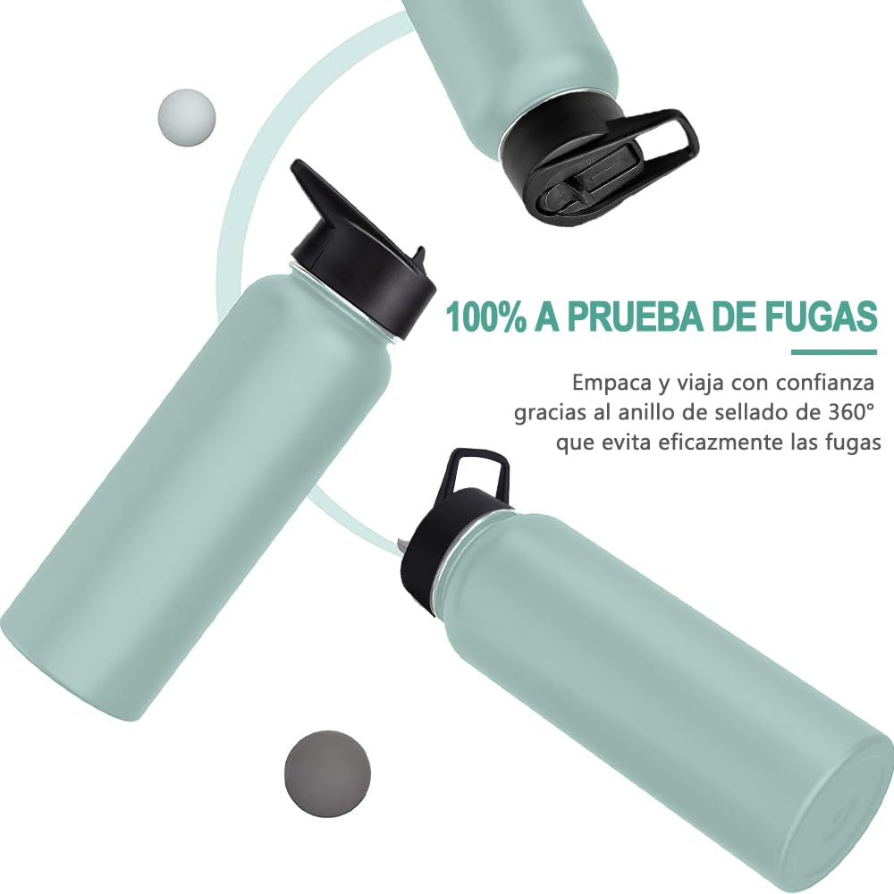 Free Wolf 40OZ Termo de Acero Inoxidable A Prueba de Fugas Con 3 Tapas y Asa, Doble Aislamiento Térmico para 24 Horas de Agua Fría y 12 Horas de Caliente