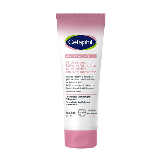 CETAPHIL® HEALTHY RADIANCE Gel de Limpieza Exfoliante Iluminador, Tecnología Gentle Bright, Microesferas de jojoba Vitamina E, Elimina Impurezas y células muertas, 100 ML, Para Todo Tipo de Piel