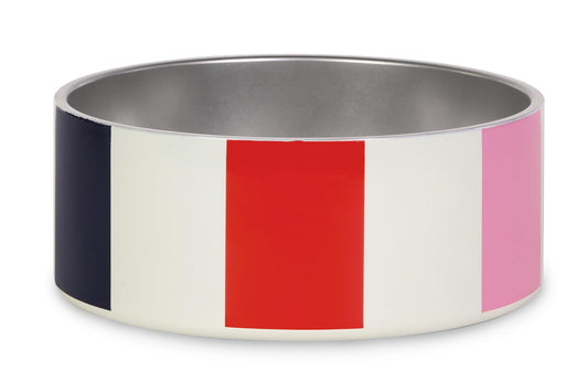 Kate Spade New York Dog Dish for Food and Water, Stainless Steel Bowl with Non-Slip Base, 2 Cup (16oz) Capacity, Small Pet Food Bowl or Water Dish for Dogs, Adventure Stripe