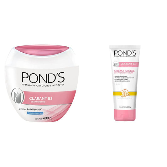 Pond's Crema Facial Anti-manchas Clarant B3 Piel Balanceada a Seca 400 g + Crema Facial Clarant B3 con Factor de Protección Solar 30, 200 g