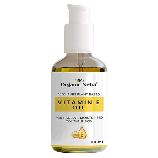 Organic Netra 100% Pure Plant Based Vitamin E Oil For Radiant, Moisturized Youthful Skin for Men & Women, Reduces Scars, Stretch Marks, and Wrinkles, Helps in Hair Growth, 30ml