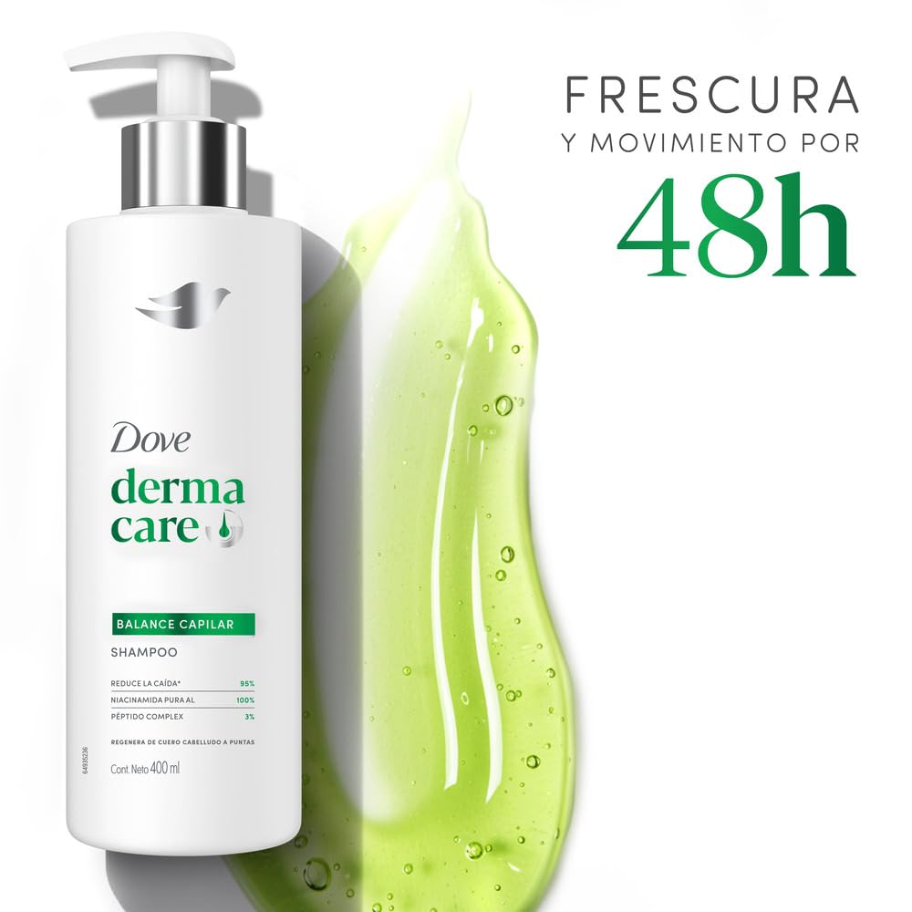 DOVE Shampoo Derma Care Balance Capilar, Frescura y Movimiento por 48h. Cabello Graso. Regenera de Cuero Cabelludo a Puntas. Desarrollado con Dermatólogos, 675 mL