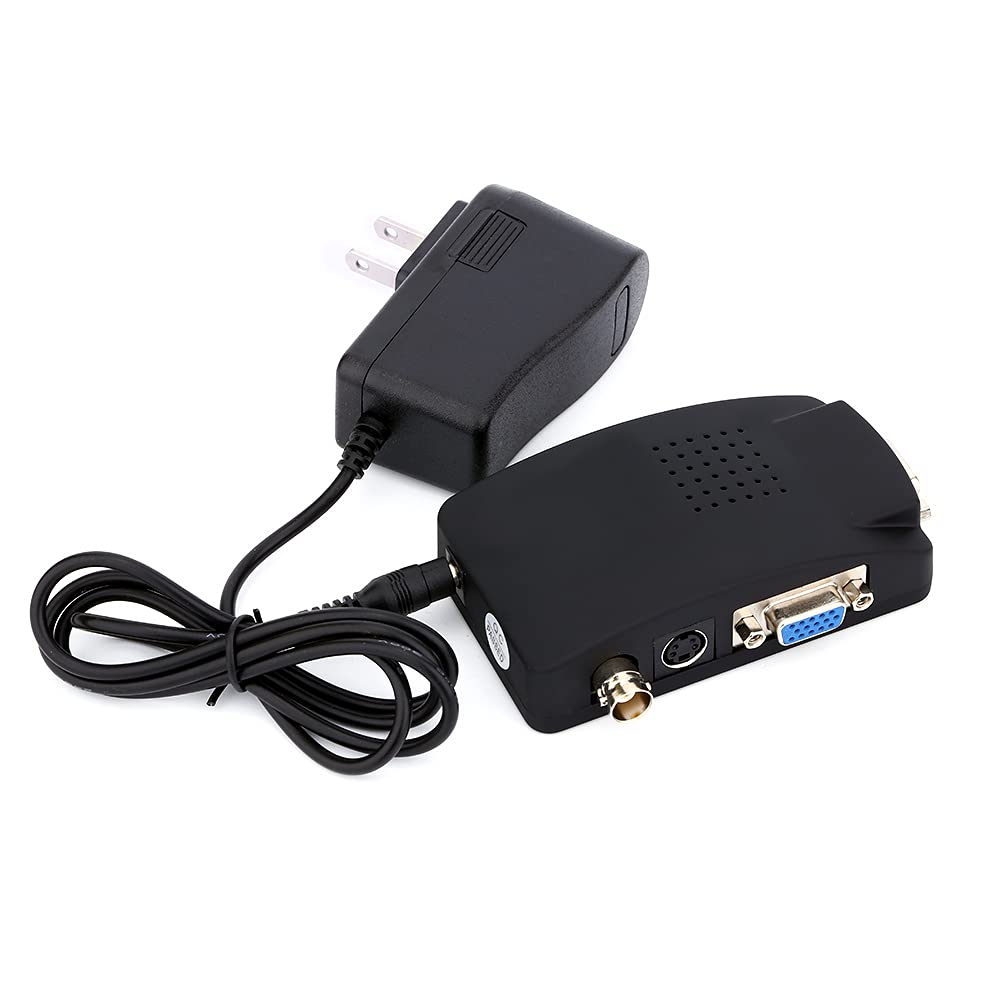 convertidor de bnc a vga,ZJchao CCTV BNC Compuesto S-Video VGA en PC VGA LCD out Converter Box Adaptador Box Negro-US Plug