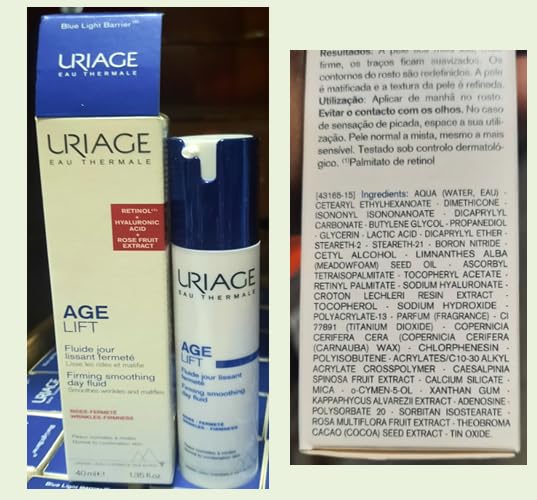 Uriage Age Lift Fluido Antiedad Rostro y Cuello con Retinol y Ácido Hialurónico 40ml - Reduce las Arrugas, Matifica y Reafirma la Piel. No graso y no pegajoso. Base de maquillaje perfecta - Apta para pieles sensibles
