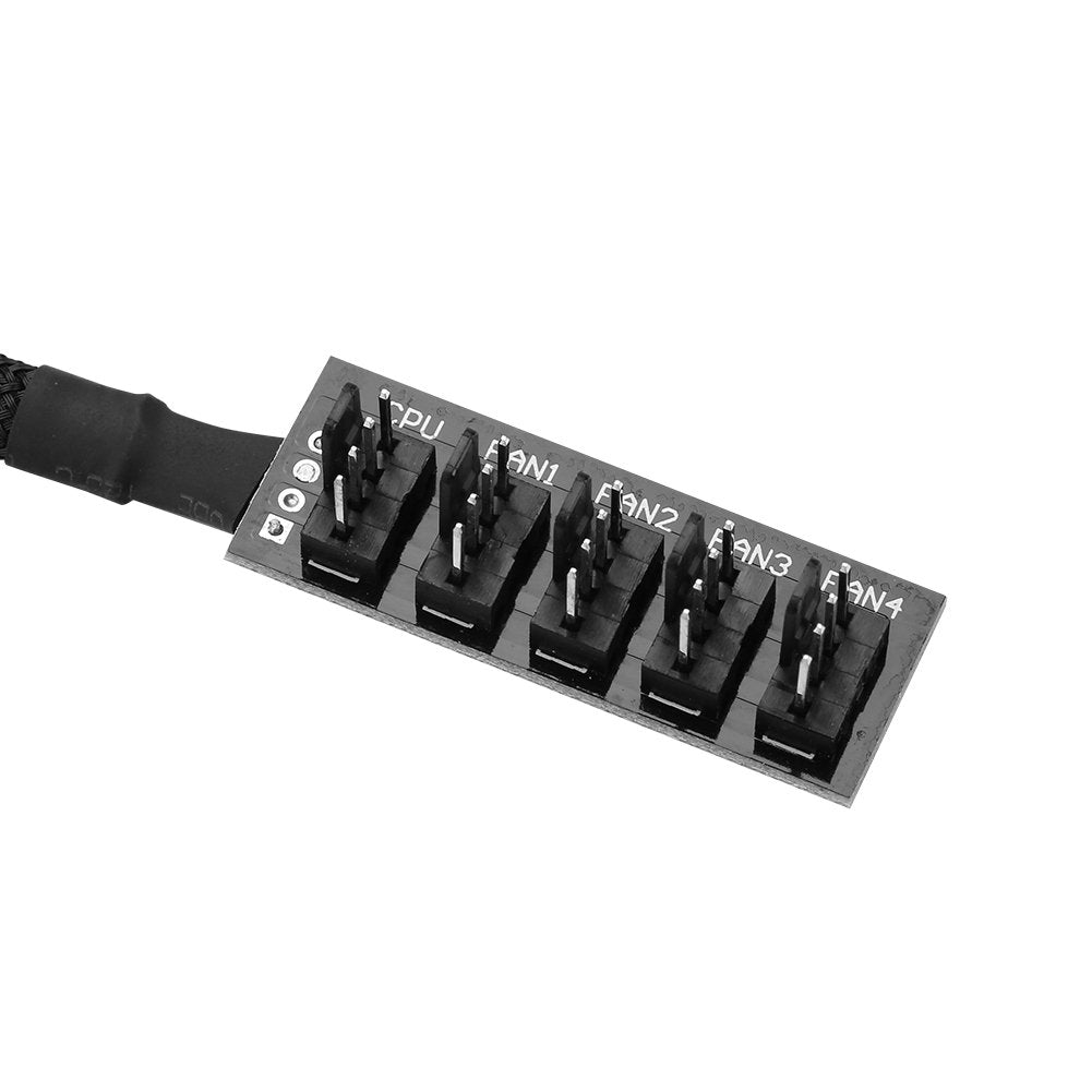Ventilador de Refrigeración Yosoo Negro Splitter Hub Adaptador Trenzado para CPU Fans 4-Pin PWM 5-Port PC