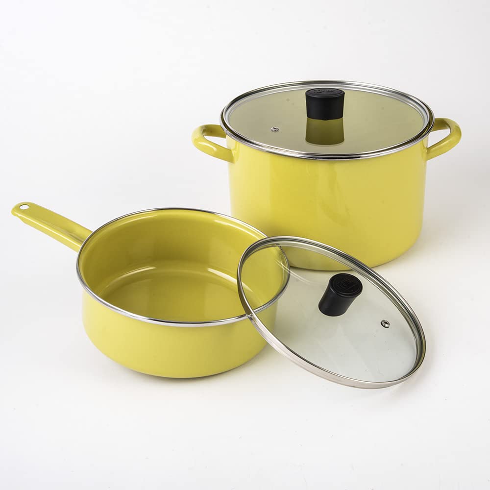 Cinsa Batería de cocina Praktica12 piezas, acero vitrificado con anillo inox, sartén aluminio con antiadherente, tapas planas de vidrio templado (Lima)