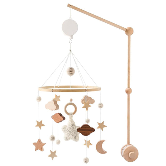 Lindo móvil para cuna con brazo móvil para cuna y caja de música para cuna de bebé, soporte móvil para cuna – Móvil neutro para decoración de guardería, móvil colgante móvil para decoración del hogar