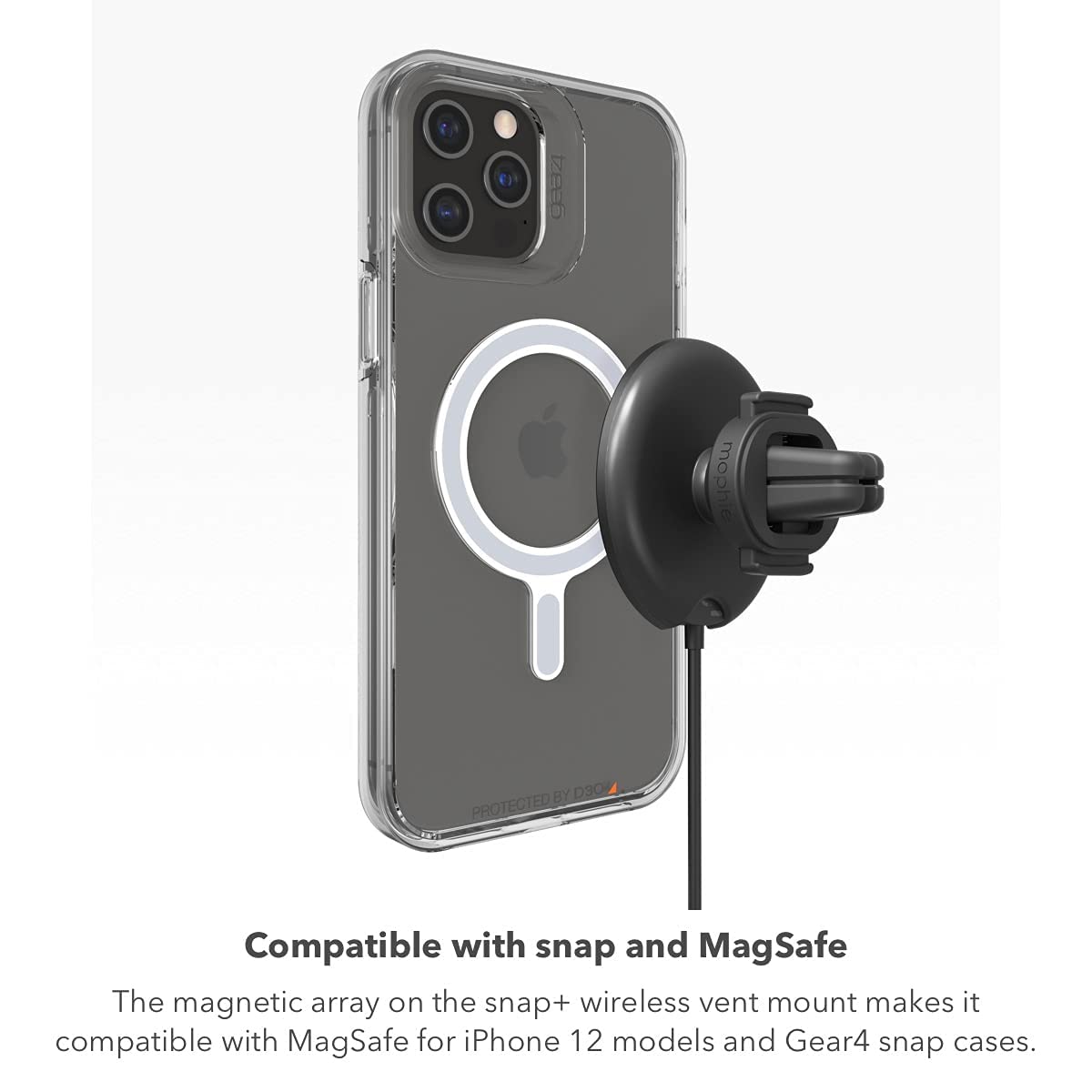 Mophie Snap+ Cargador Universal de Montaje de ventilación inalámbrico, Carga de 15 W, posicionamiento magnético para una colocación precisa, operación con una Sola Mano, Compatible con Magsafe para