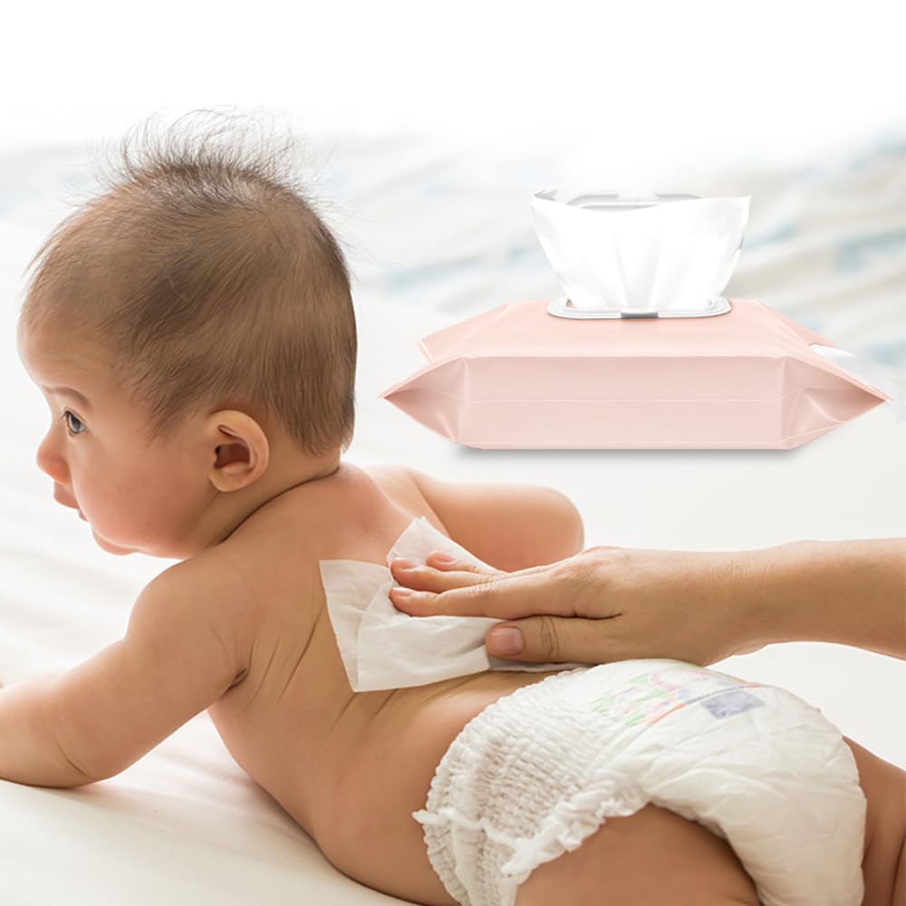 IVARONAL - Paquete de 4 dispensadores de toallitas para bebé [nueva versión-una sola prensa], bolsa de limpieza portátil, soporte de toallitas recargable, contenedor de toallitas húmedas reutilizables
