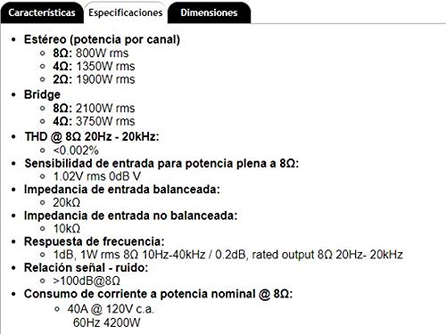 Backstage HCF-PRO-40 Amplificador de Potencia 4000w RMS 2 Canales Clase H 3750W 4 Ohms Bridge Perfecto para Graves y Medios
