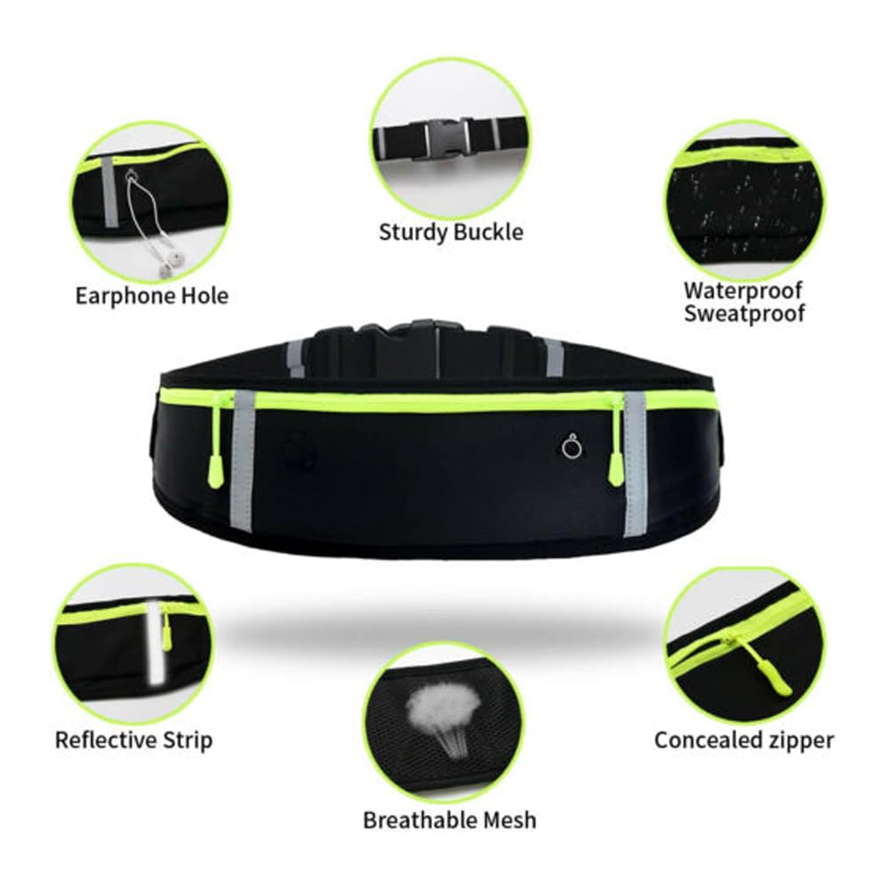 Riñonera SagaSave Negra Impermeable con Conector para Auriculares para Hombre y Mujer