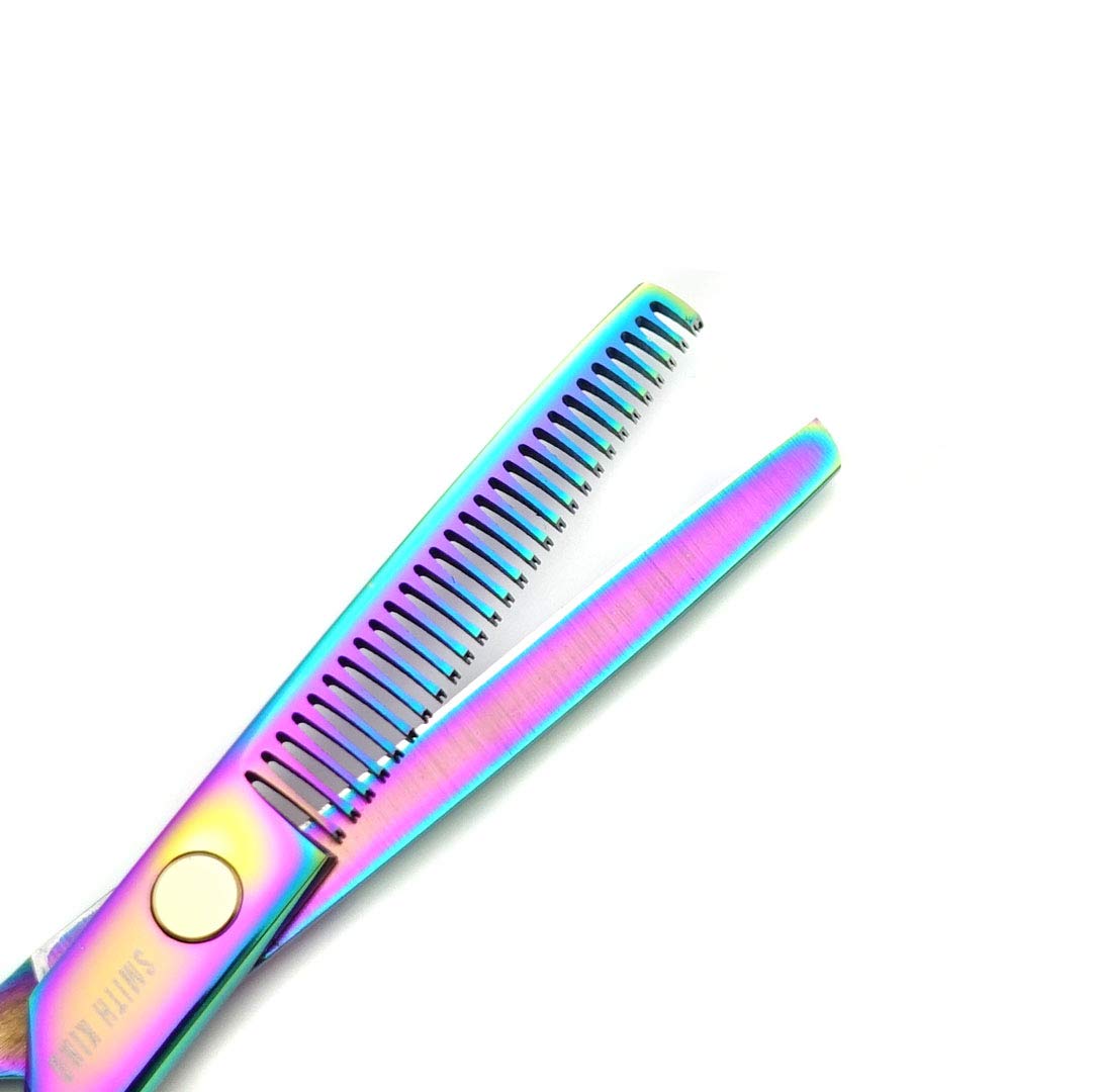 Juego de tijeras de corte de pelo de 12,7 cm con estuche de tijera de piel para corte de pelo, tijeras de adelgazamiento de cabello para personal y profesional (Raibow)