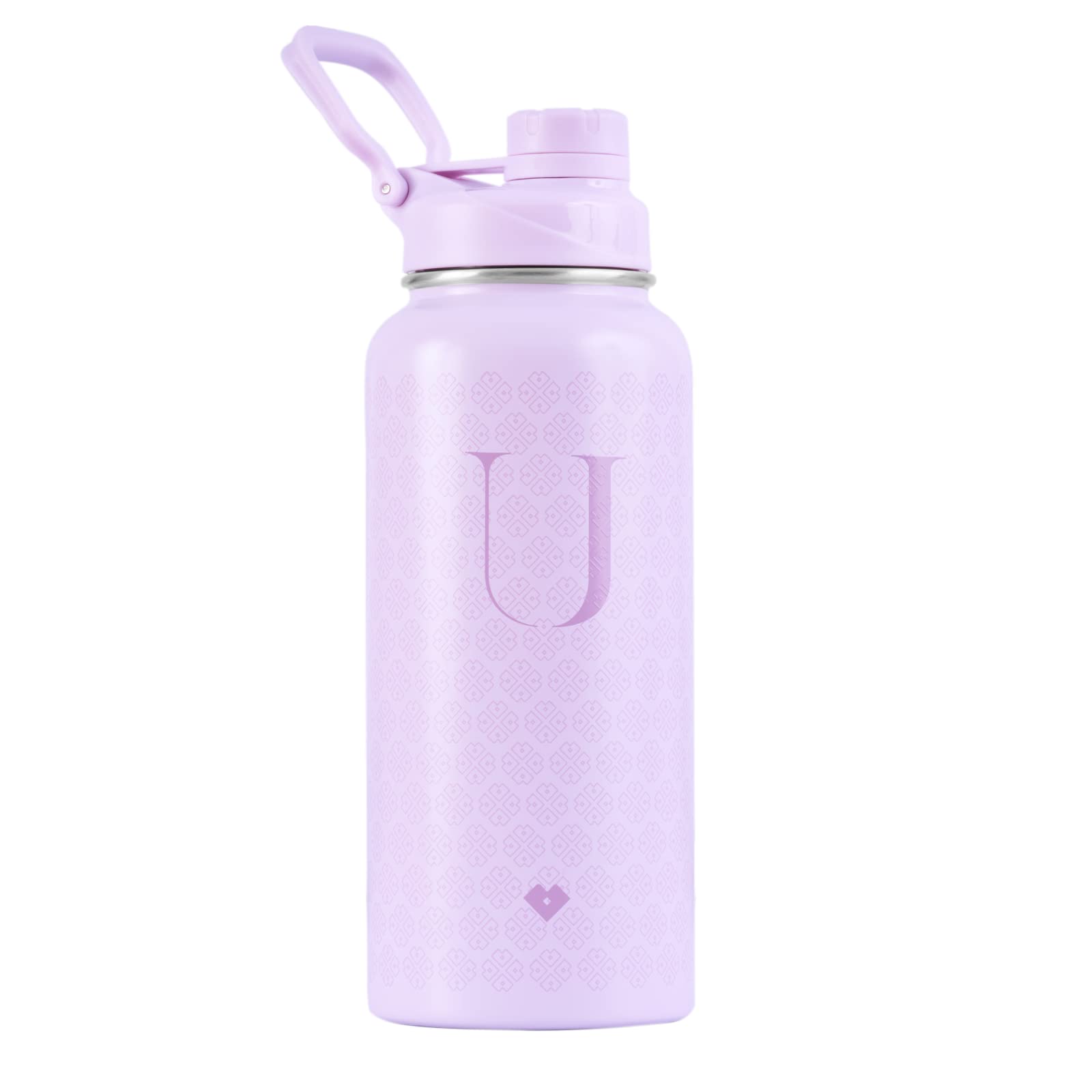 LuckyLy Termo de Acero Inoxidable con Iniciales 1 Litro, Doble Aislamiento Térmico y Tapa Hermética Antigoteo, Botella de Agua Motivacional ideal como Regalos para Mujer y Mamá – Modelo Terry, Letra U