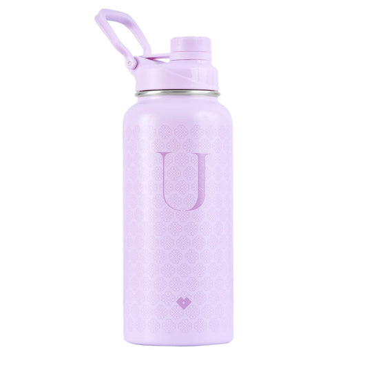 LuckyLy Termo de Acero Inoxidable con Iniciales 1 Litro, Doble Aislamiento Térmico y Tapa Hermética Antigoteo, Botella de Agua Motivacional ideal como Regalos para Mujer y Mamá – Modelo Terry, Letra U