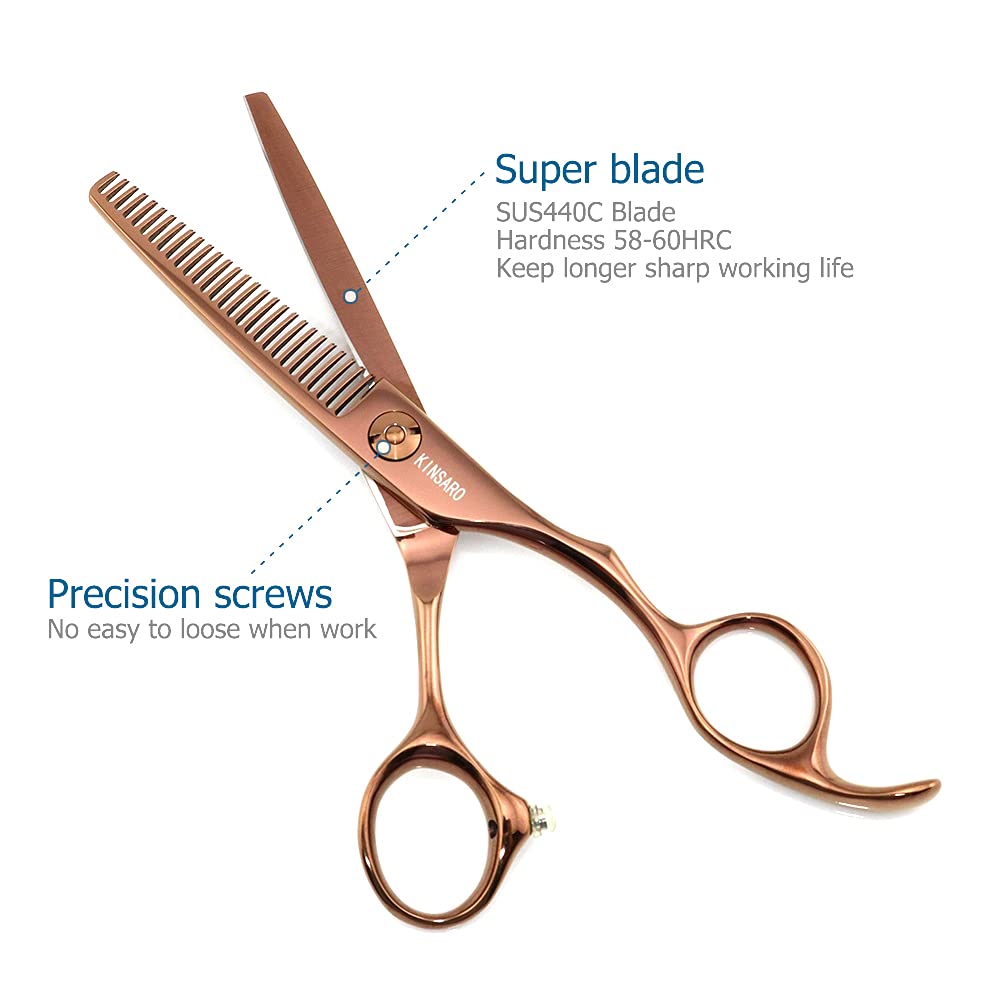Tijeras para adelgazar el cabello de 5.5 pulgadas, tijeras para adelgazar el cabello, tijeras profesionales para adelgazar el cabello, tijeras de peluquero con borde convexo KINSARO