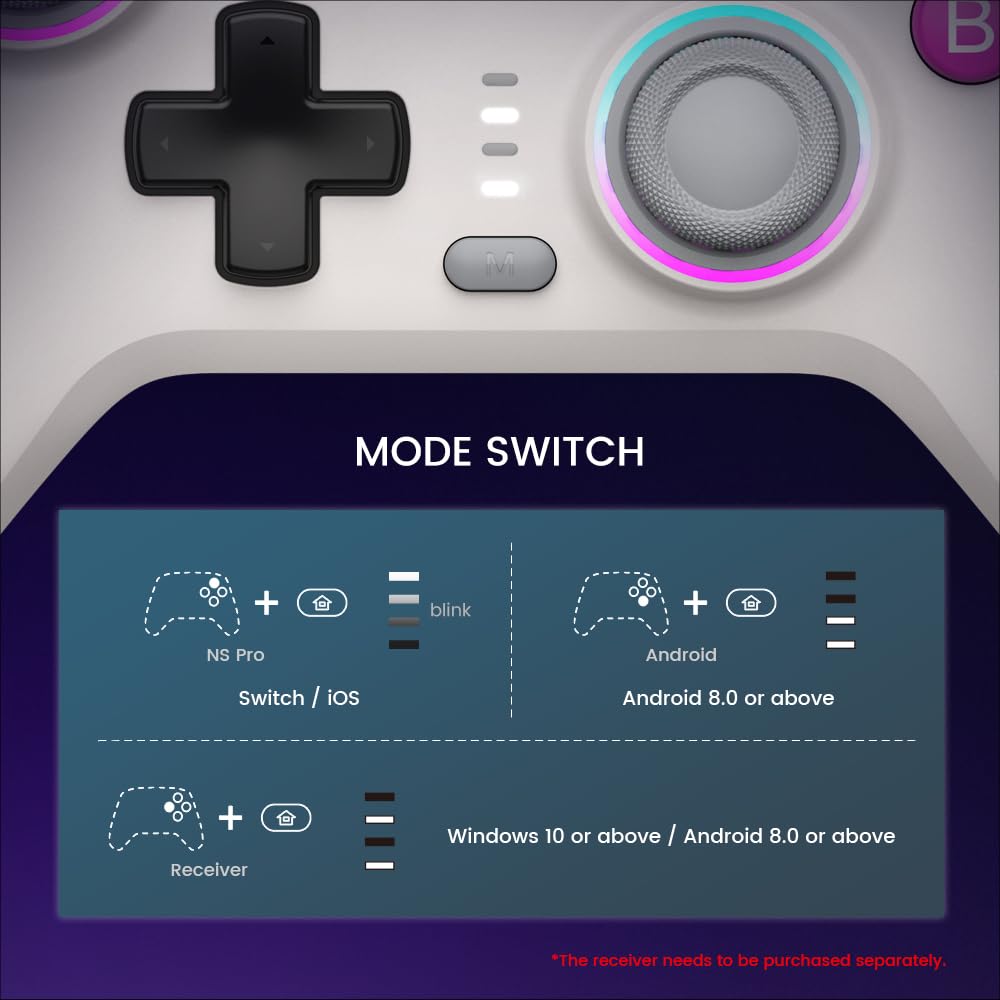 GameSir Nova - Controlador inalámbrico Pro para interruptor/Lite/OLED, Controladores de interruptor con efecto Hall JoySticks, LED RGB, recargable de 1200 mAh, turbo, programable, control de