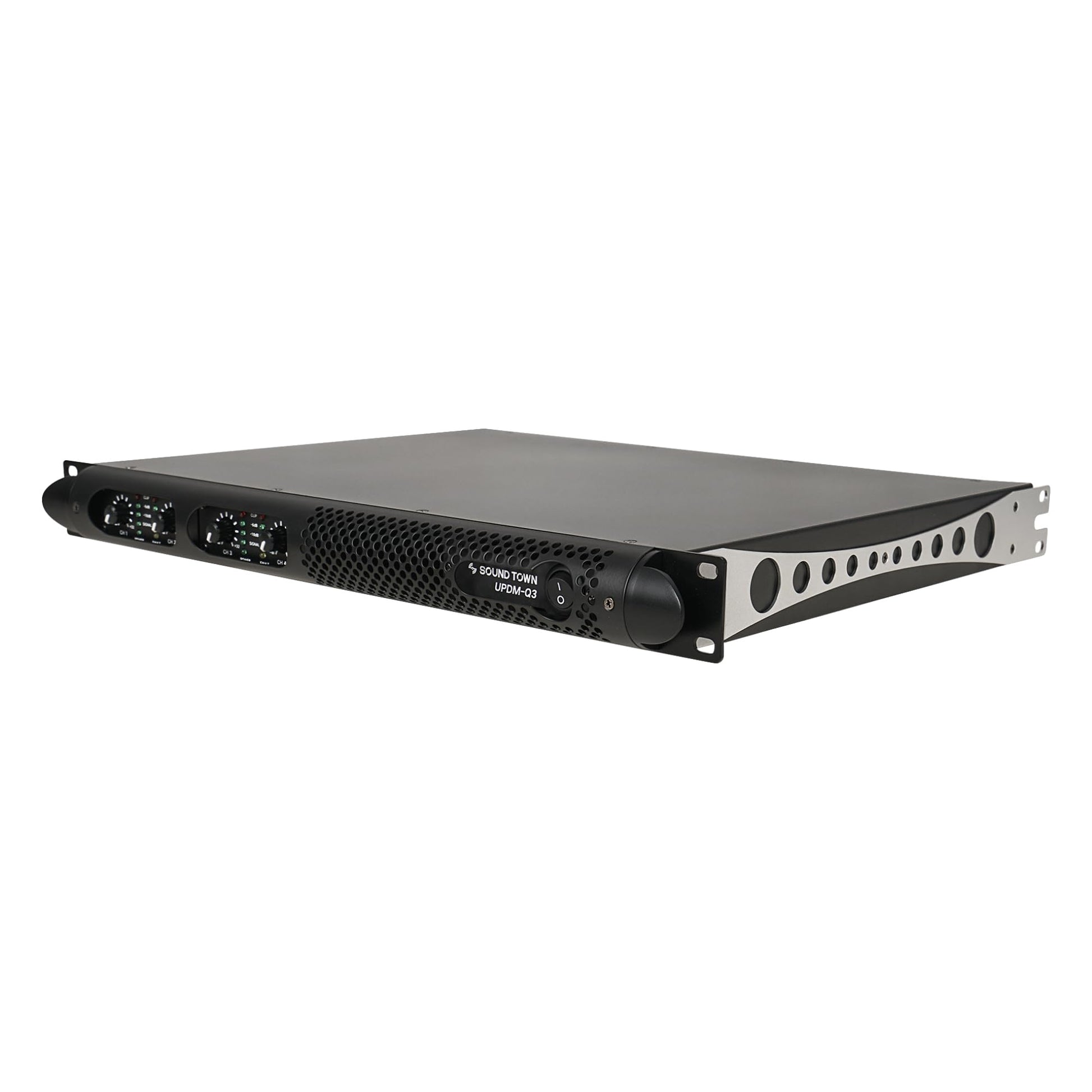 Amplificador de Potencia Sound Town Negro 4 Canales 1150W 4 Ohmios para Instalación y Conferencia