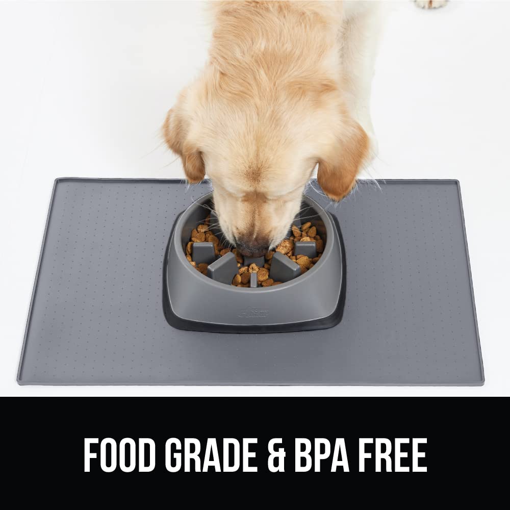 Gorilla Grip 100% Impermeable con Borde Elevado, Alfombrilla de alimentación de Silicona para Mascotas, sin BPA, Las Alfombrillas para Comida para Perros y Gatos contienen derrames, 16x10, Gray
