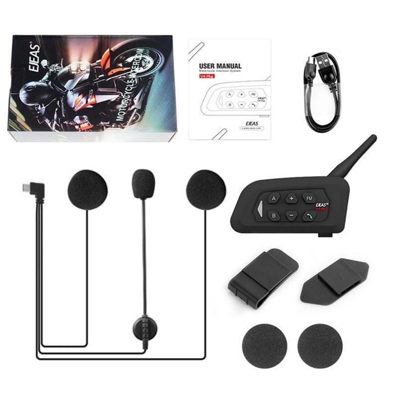 Auricular Bluetooth Casco Motocicleta MIMIRACLE V4 Plus Negro Intercom para Moto Impermeable IP65 1500M 4 Jinetes