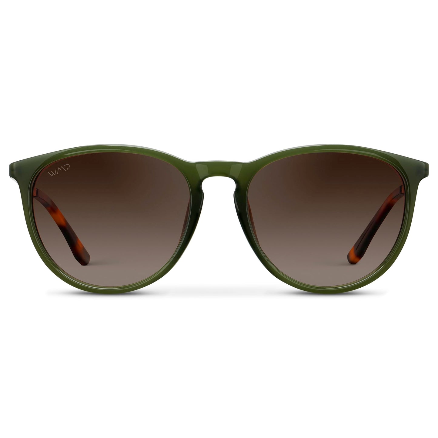 WearMe Pro Gafas de sol redondas para mujer con protección UV polarizada, estilo retro de diseño moderno (lentes degradadas verde oliva/marrón).