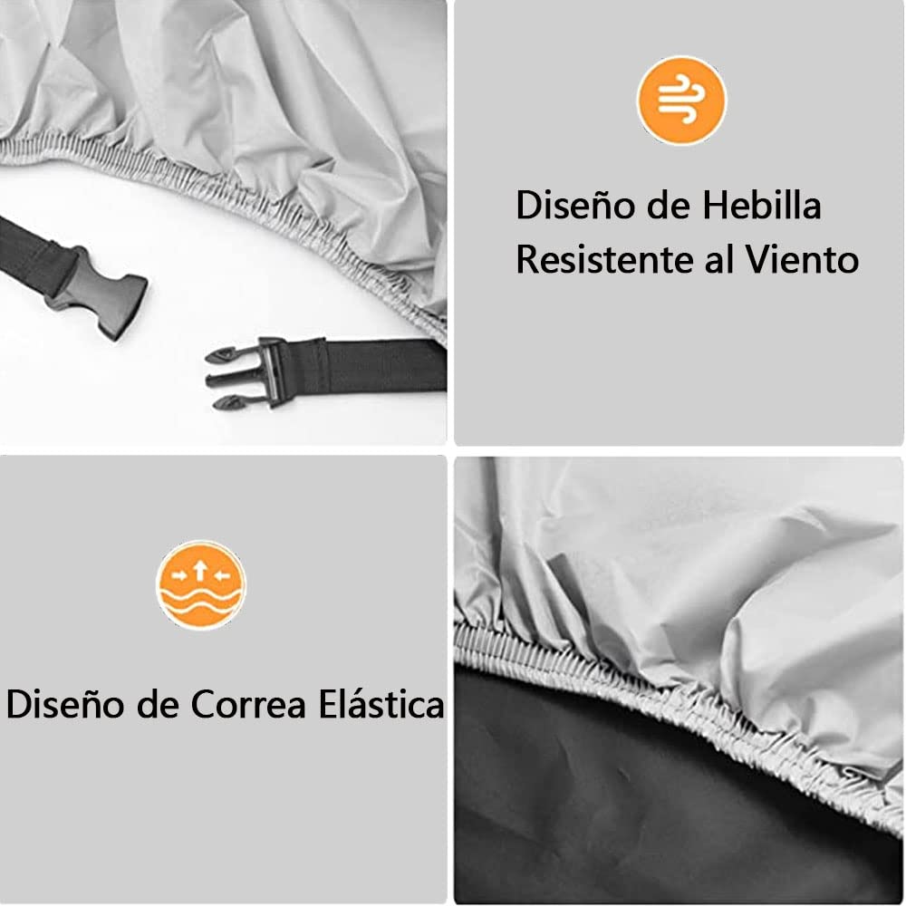 Herpet Funda para Motocicleta Cubierta de Moto Impermeable - Tejido de Poliéster Recubierto 190T, Impermeable A Prueba de UV Agua Lluvia Polvo Viento Nieve 230 x 95 x 125 CM (XL, Negro y Plata)