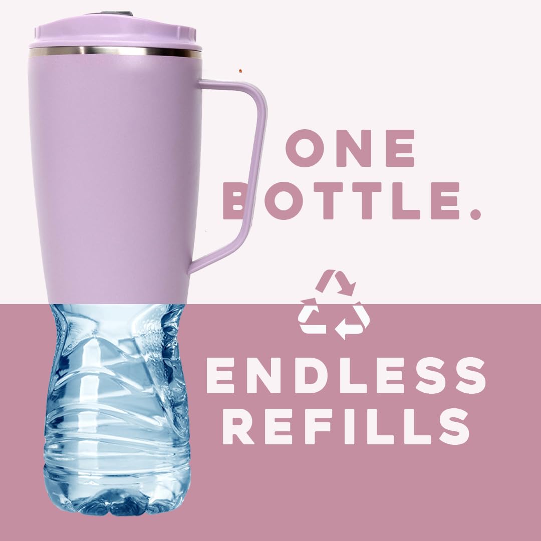 Buffer Flask - Vaso Térmico 1000 ml - Termo para Café y Agua de Acero Inoxidable - Tapa Anti Derrame y Fugas - Taza Tumbler Mug para Bebidas Frías y Calientes - Incluye Popote - Color Lila