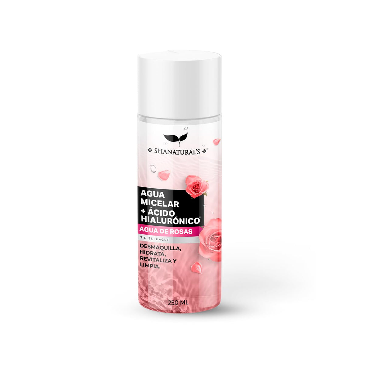 Agua Micelar con Ácido Hialurónico y Agua de Rosas, 250 mL