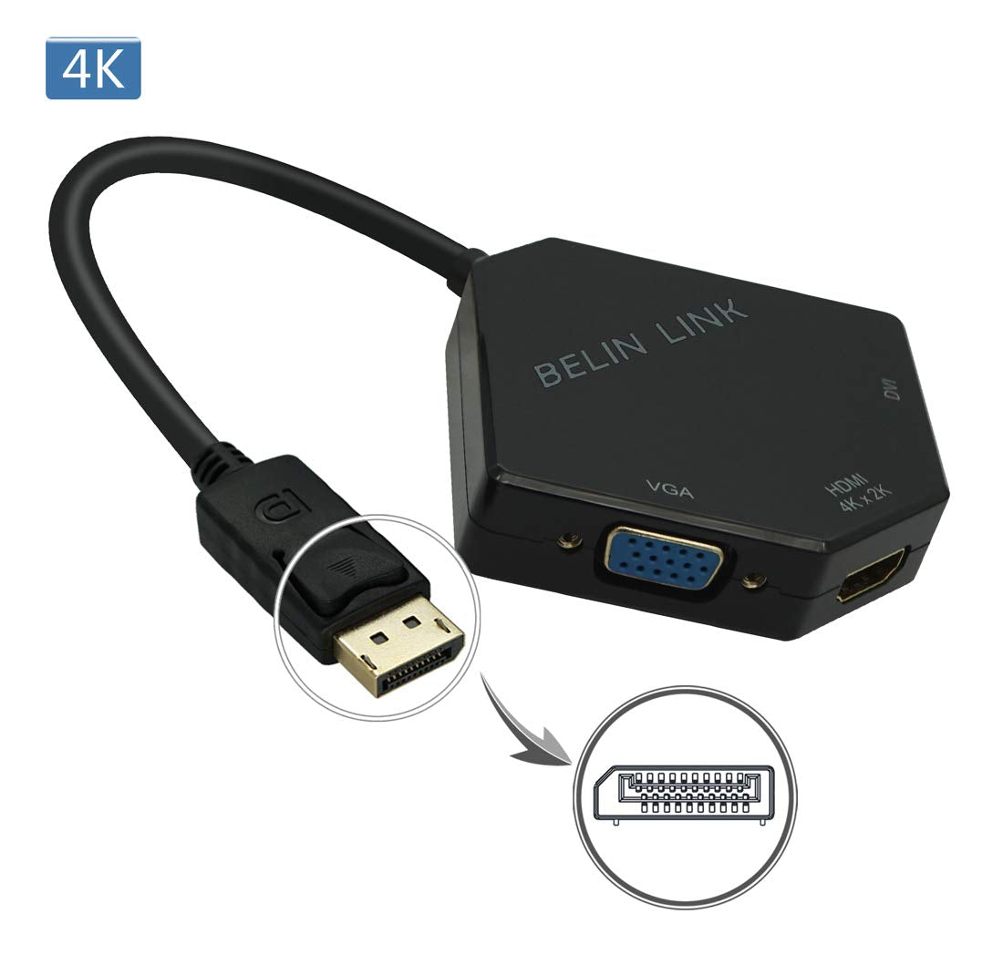 Adaptador DisplayPort a HDMI VGA DVI DP HDMI VGA DVI para Video 4K Negro Chapado en Oro Forma de Diamante