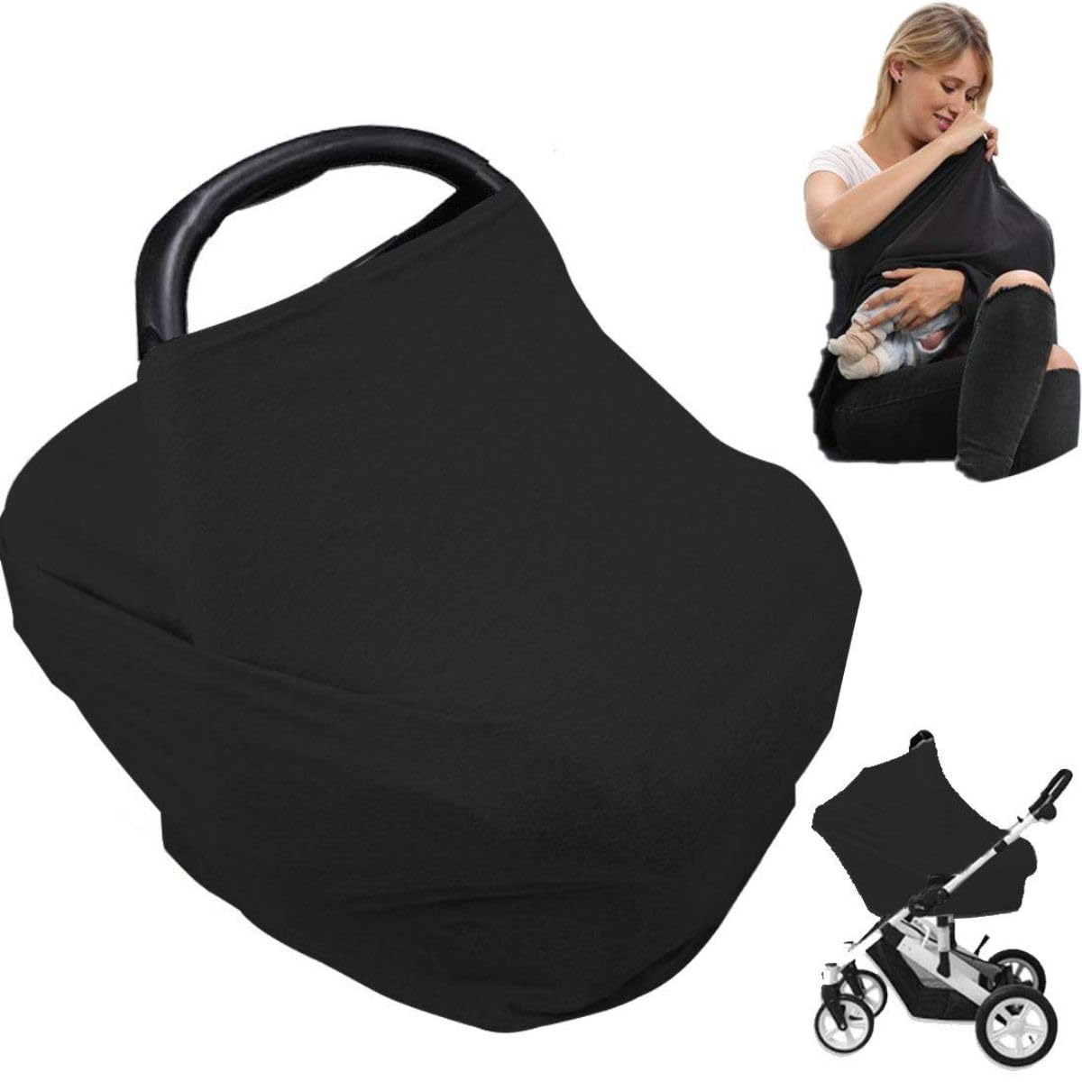 Mae Baby Manta de Lactancia para Amamantar Multiusos 4 en 1 | Transpirable, No se Transparenta, Tela Premium | Color Negro Liso