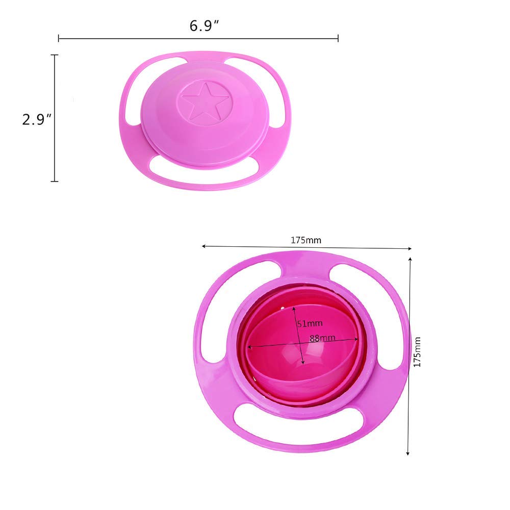ESH7 Gyro Bowl Divertido Cuenco Giratorio de 360 Grados a Prueba de derrames con Tapa, Juguete para bebés y niños, Color Rosa