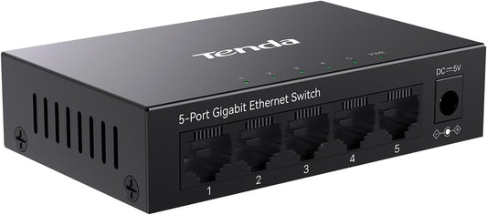 Tenda TEG1005D Conmutador Gigabit de 5 Puertos, Conmutador Ethernet no gestionado, Divisor de Red con optimización de tráfico, Plug & Play, Conmutador de Red de diseño metálico sin Ventilador