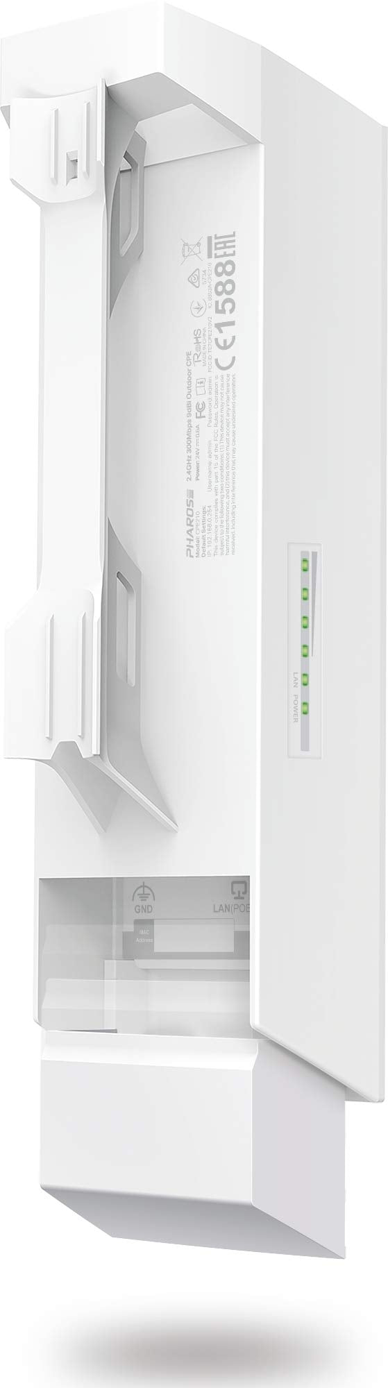 TP-Link CPE210 CPE de Exterior 2.4GHz 300Mbps 9dBi, 2 Antenas MIMO Direccionales, Potencia de 0 a 27dBm / 500mw, Más de 5 kilómetros de Transmisión, Tecnología Pharos MAXtream