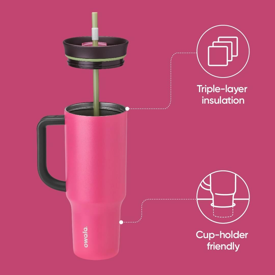 Vaso de Viaje Owala Rosa Triple Capa Aislada 40 oz con Tapa Antiderrames
