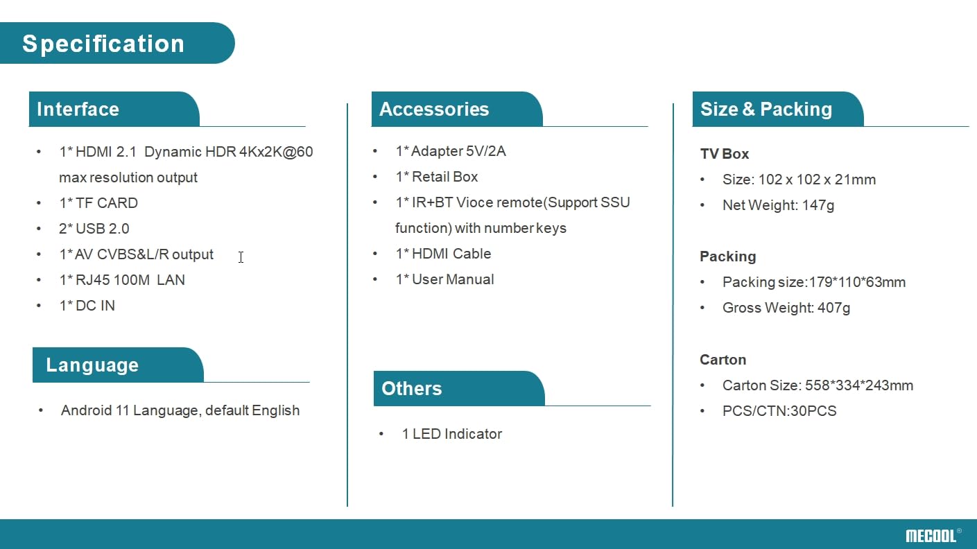 X88 KM7 Android 11.0 TV Box Certificate ATV 32GB Quad Core Amlogic S905Y4 WiFi 2.4G/5.8Ghz BT5.1 4K Bluetooth Control de Voz Reproductor casero Inteligente