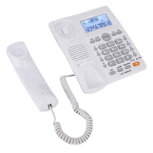 Wendry Teléfono con Cable con Identificador de Llamadas, Teléfono con Pantalal LCD, Teléfono con de Extensión de Doble Puerto, Teléfono con Cable y Altavoz(Blanco)