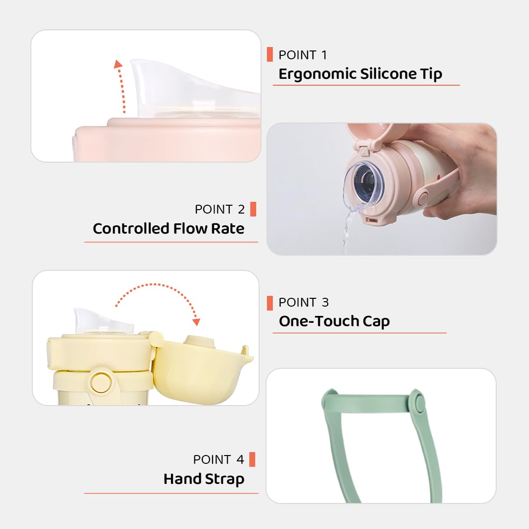 GROSMIMI - Vaso de agua de flujo lento para niños pequeños, sin BPA, 10 onzas (PPSU, oliva)