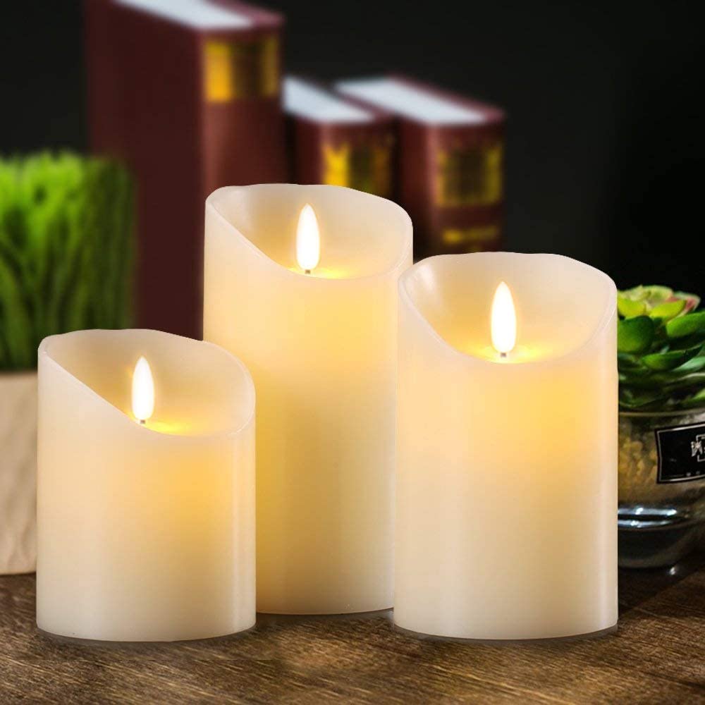 Autbye - Velas Recargables Sin Llama, Velas LED Parpadeantes con Brillo Ajustable y Control Remoto de Temporización, Luces de Té, Paquete de 3 Unidades de 10Centímetros x 13Centímetros x 15Centímetros