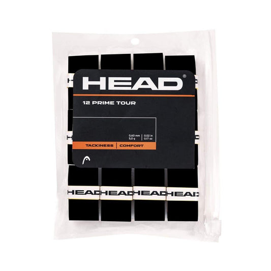 HEAD Prime Tour Overgrip - Paquete de 12 Unidades, Color Negro