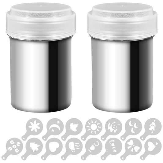 Dispensador de Cacao SENHAI Acero Inoxidable con Tapa y 16 Plantillas