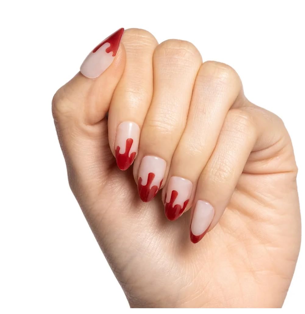Olive & June Uñas Postizas Instantáneas Almendra, Estilo Vampiro Francés, 42 Piezas