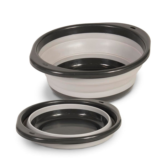Glad - Tazón grande plegable para mezclar, 5,5 l, contenedor plegable de plástico y goma con asas para hornear, suministros de cocina aptos para lavaplatos y RV Essentials gris