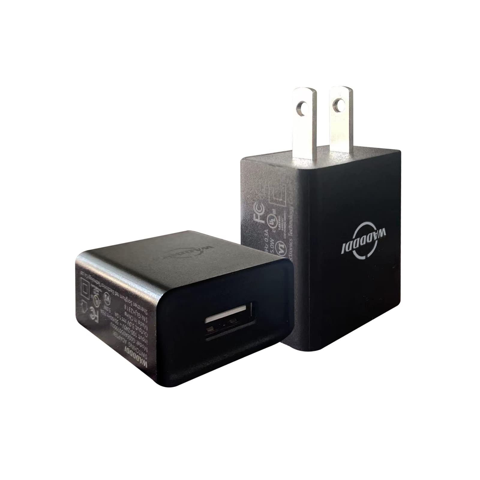 Cargador USB A WADDDDI Negro 1 A 5 V Portátil Certificado UL Paquete de 2 Enchufe de Pared