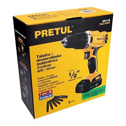 Pretul TALI-20P2, Taladro inalámbrico 1/2", 1 batería Ion Litio 2 Ah, 2 velocidades, 20 V