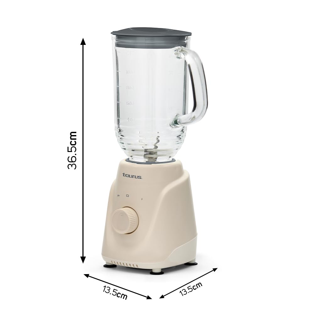 Licuadora de 1L Taurus, 350 Watts 2 Velocidades, Acople Easy Fit de Larga Duración, Cuchillas de Acero Inoxidable, color blanco, modelo MENINAGLASSEC