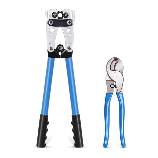 Herramienta de Crimpado de Cable de Batería，Crimpadora de Lengüetas de Cable de Batería para Terminales de Cable resistentes， AWG 10，8, 6, 4, 2, 1, 0 (Cable Crimping Pliers Set)
